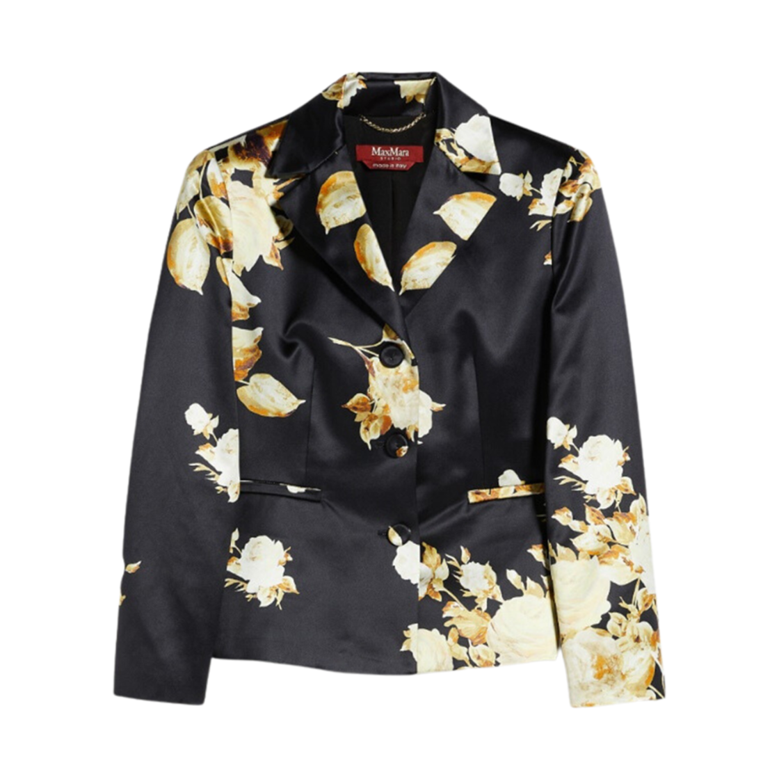(W) 막스마라 스튜디오 로레나 프린티드 듀체스 자켓 블랙((W) Max Mara Studio Lorena Printed Duchesse Jacket Black) - 1