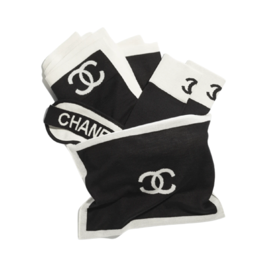 Chanel Travel Set Cashmere Wool Silk & Black Ecru