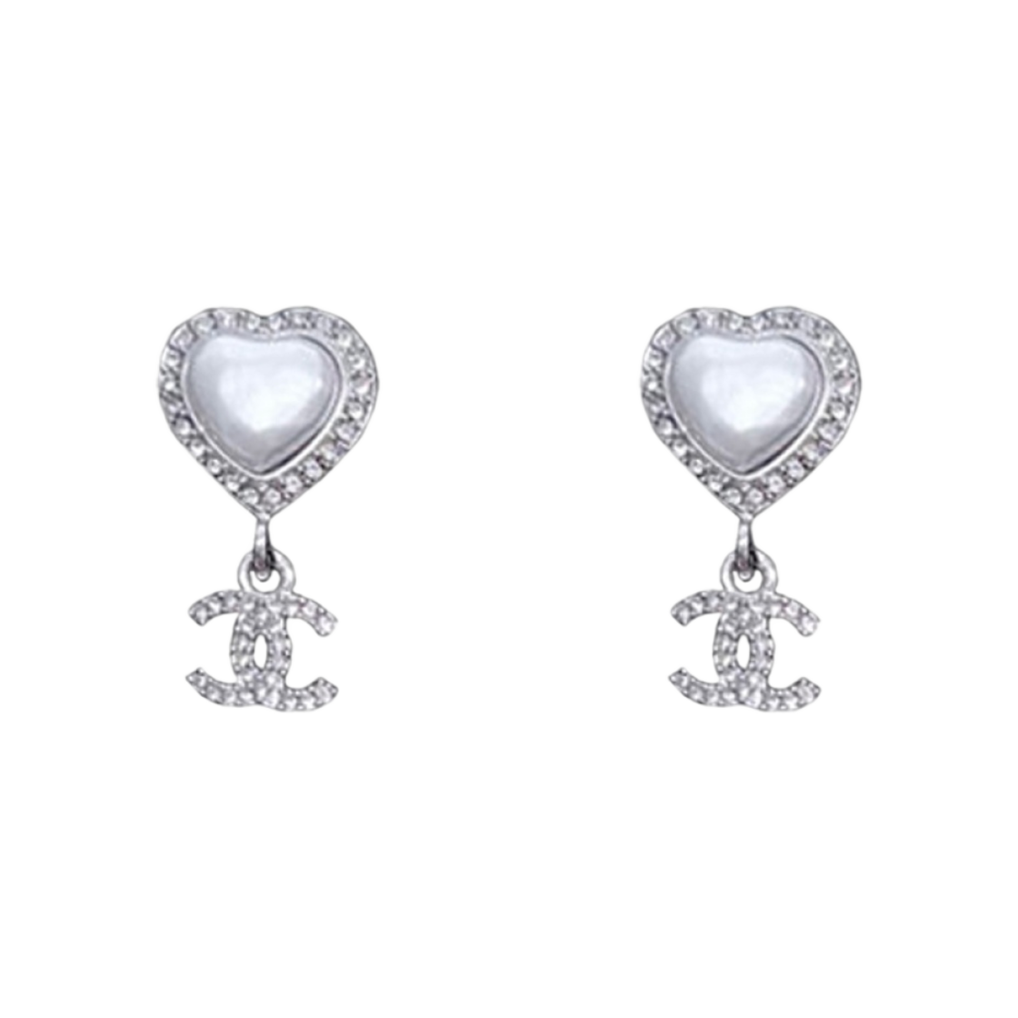 (W) 샤넬 이어링 메탈 스트라스 & 실버 펄리 화이트 크리스탈((W) Chanel Earrings Metal Strass & Silver Pearly White Crystal) - 1