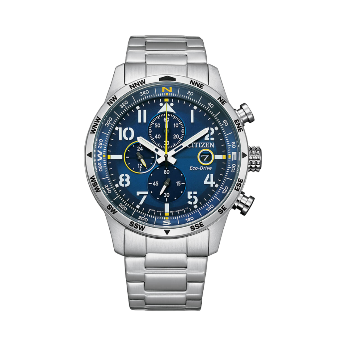 시티즌 크로노그래프 에코드라이브 43mm 스테인리스 스틸 블루 블랙 실버(Citizen Chronograph Eco-Drive 43mm Stainless Steel Blue Black Silver) - 1