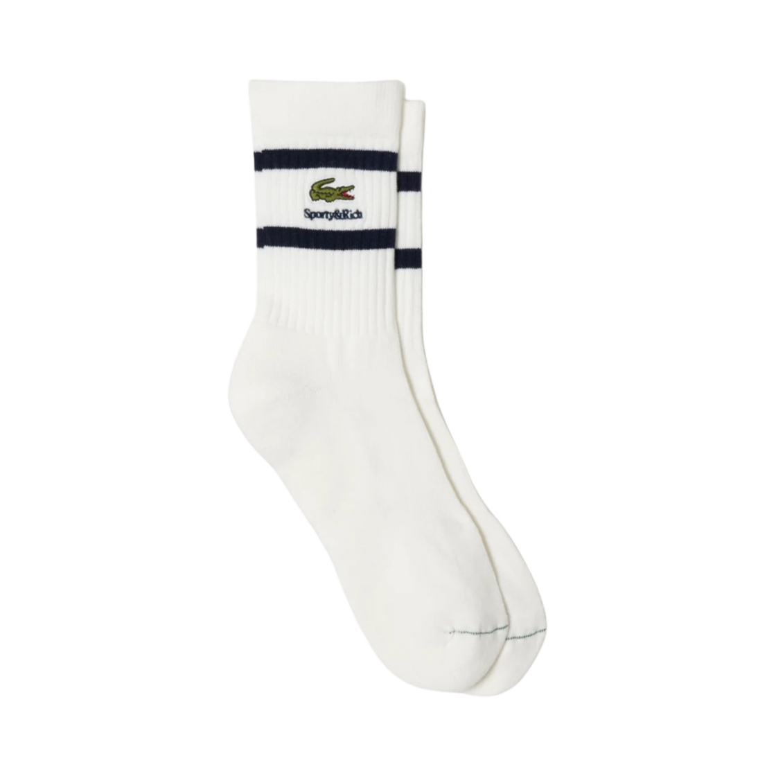 스포티 앤 리치 x 라코스테 립드 스트라이프 삭스 화이트 네이비 블루 (2개 세트)(Sporty & Rich x Lacoste Ribbed Striped Socks White Navy Blue (Set of 2)) - 3