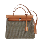 Hermes Herbag Zip 31 Bag Retourne Viking Quadrille Canvas & Palladium Noir Blanc Naturel Sable