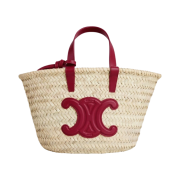 Celine Teen Triomphe Celine Classic Panier in Palm Leaves and Calfskin Carmin