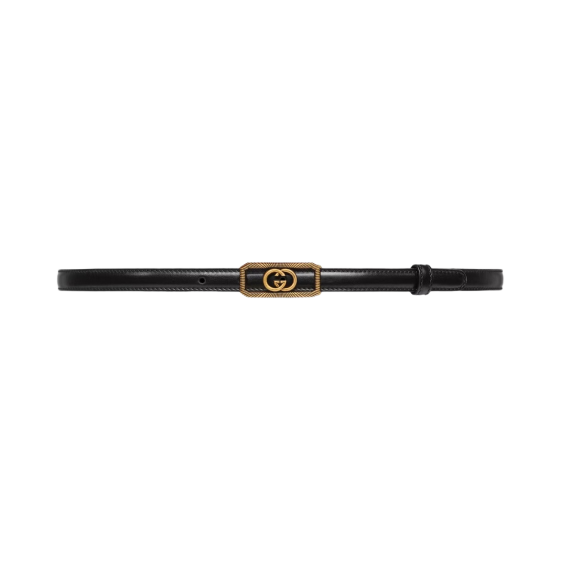 751556-0YA0G-1000 (W) Gucci Thin Belt with Interlocking G Buckle Black Leather