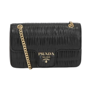 Prada Gaufre Leather Chain Shoulder Bag Black