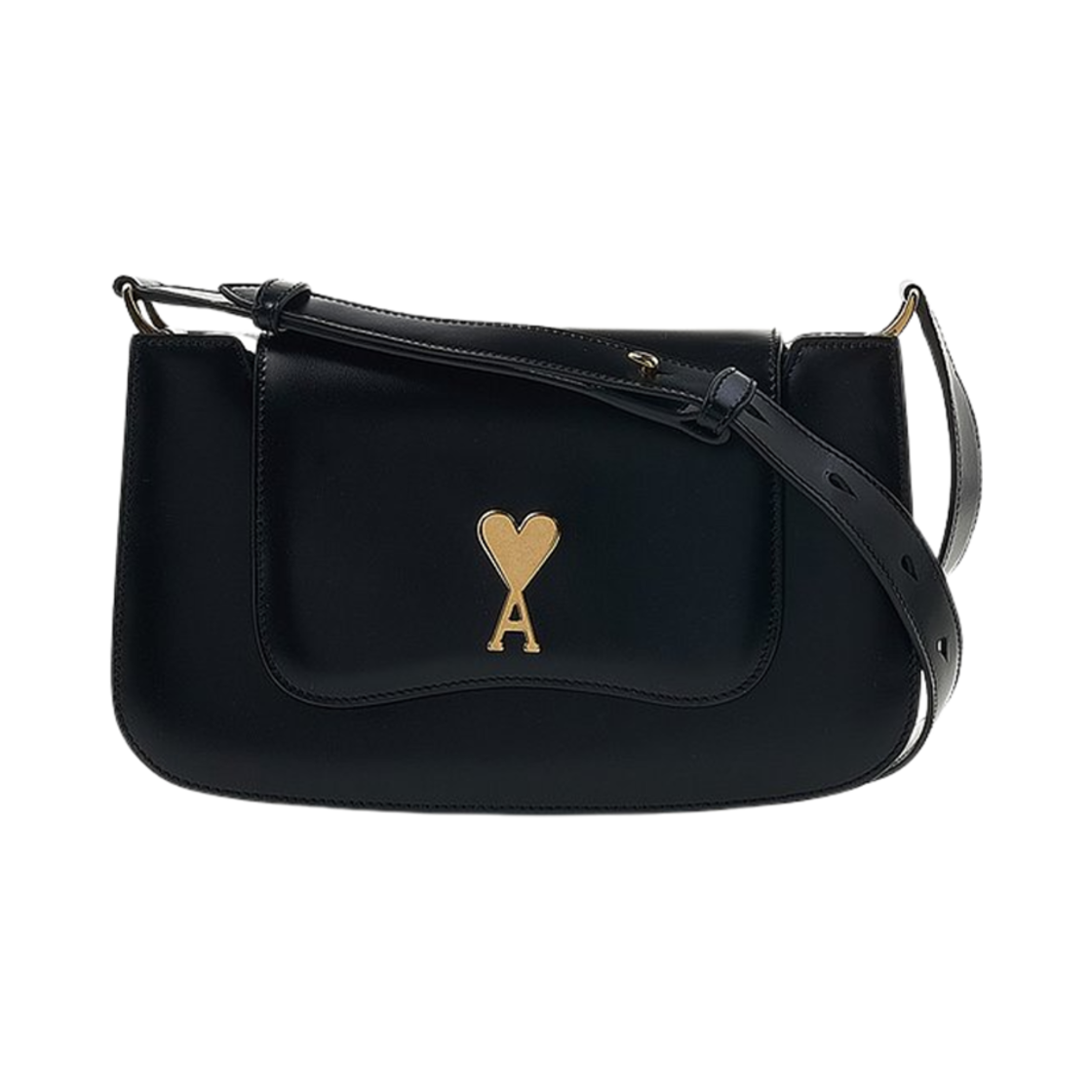 ULL600-801-001 AMI de Coeur Flap Crossbody Bag Black Vibrated Brass