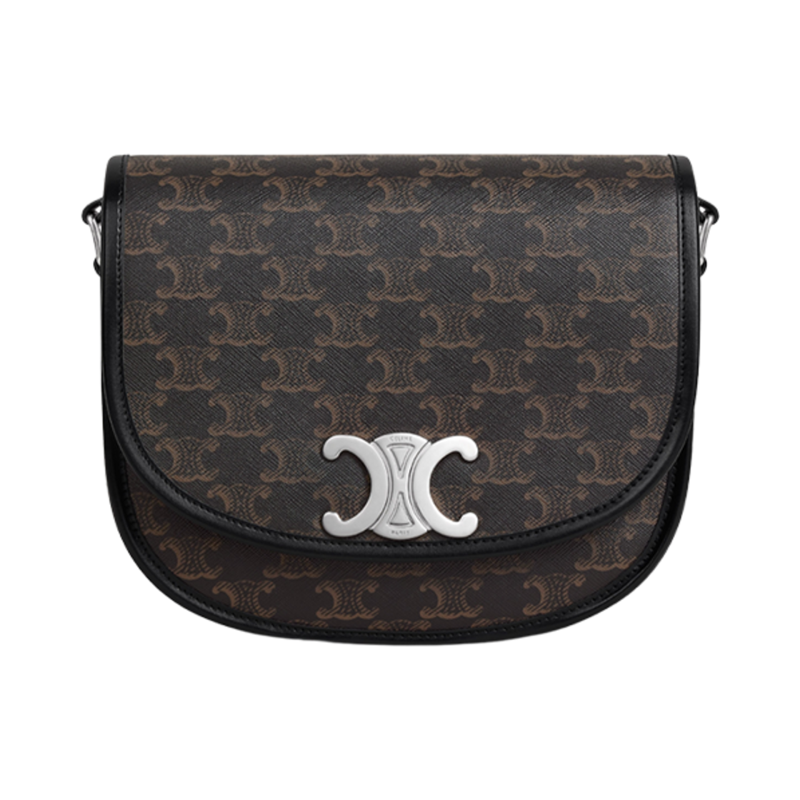 114452GJG-38SI Celine Medium Besace Triomphe in Triomphe Canvas and Calfskin Black