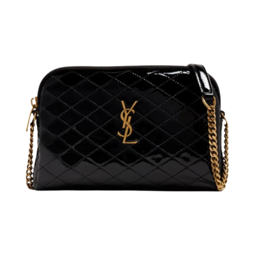 Saint Laurent Gaby Zipped Pouch in Quilted Patent Leather Black
