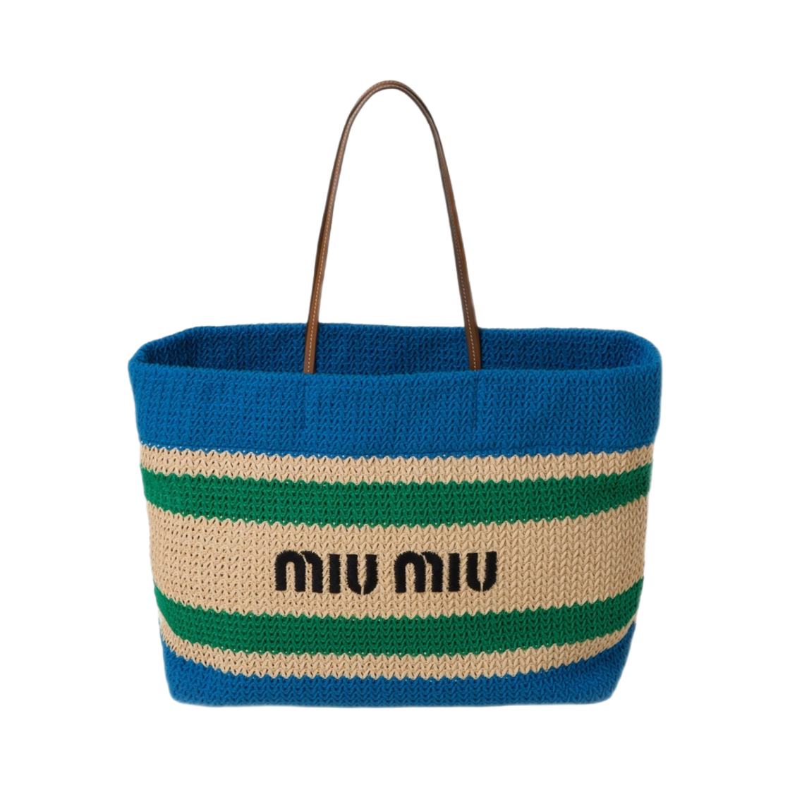미우 미우 라피아 앤 코튼 토트백 베이지 라이트 블루(Miu Miu Raffia and Cotton Tote Bag Beige Light Blue) - 1