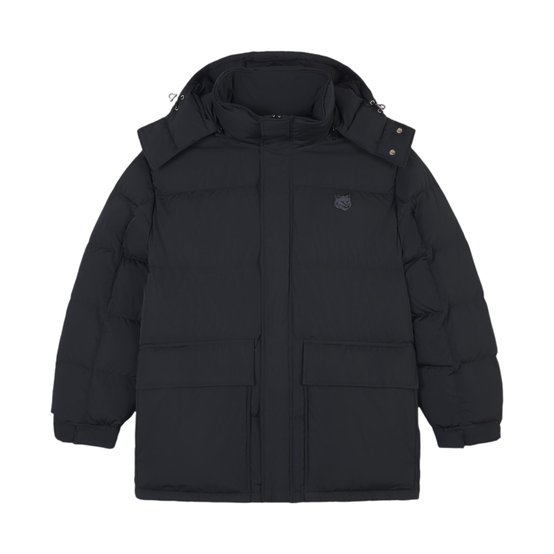 LM02204WQ4016-P199 Maison Kitsune Hooded Puffer in Nylon with Bold Fox Head Patch Black