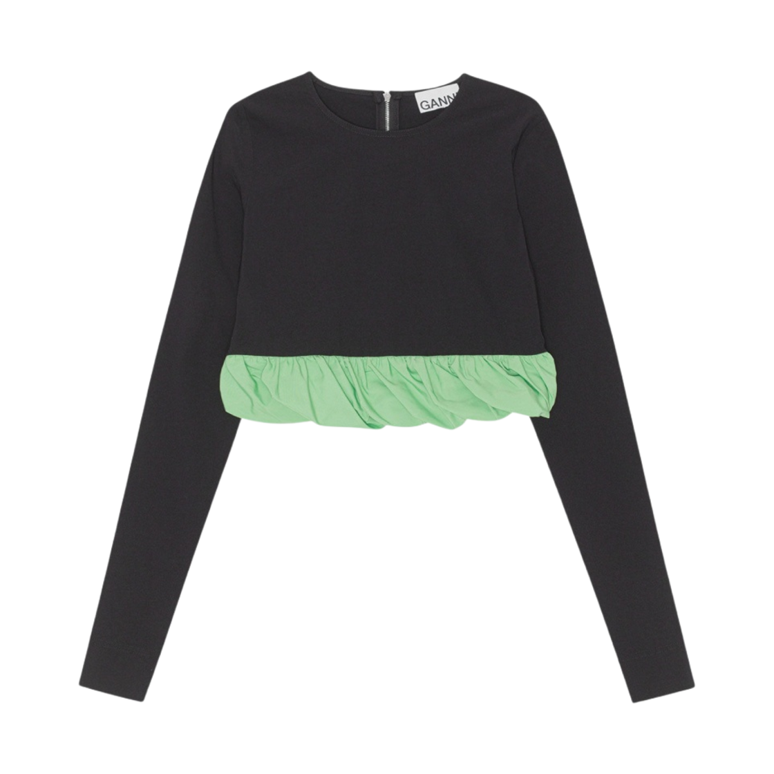 (W) 가니 태피터 믹스 블라우스 블랙((W) Ganni Taffeta Mix Blouse Black) - 1