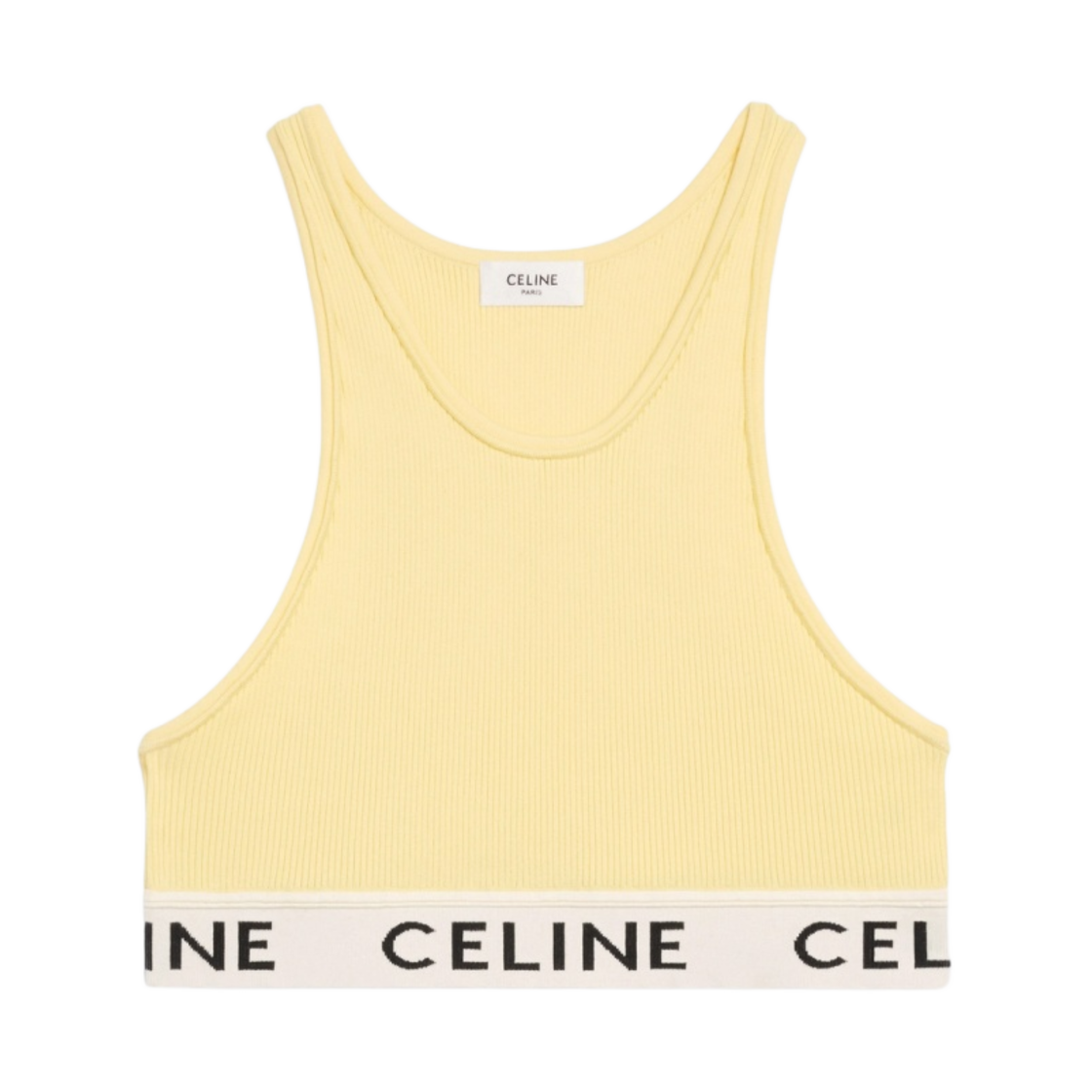 (W) 셀린느 애슬레틱 니트 스포츠 브라 라이트 옐로우 오프 화이트((W) Celine Sports Bra in Athletic Knit Light Yellow Off White) - 1