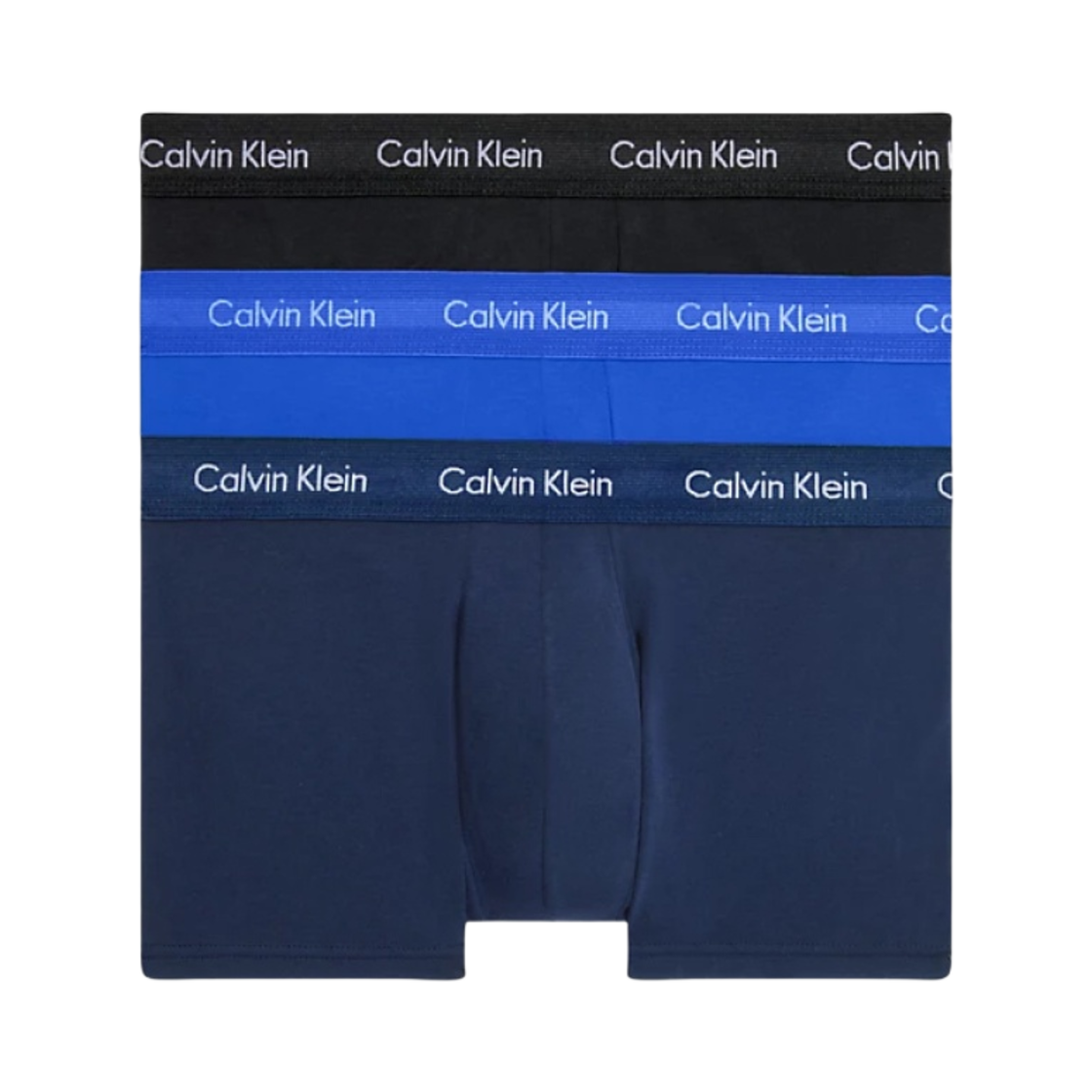 U2664G4KU Calvin Klein Cotton Stretch 3-pack Low Rise Trunk Black Blue Shadow Cobalt Water Dtm Wb
