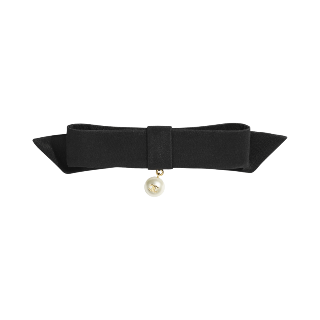 (W) 샤넬 리본 모양 바레트 실크 이미테이션 펄 & 블랙 펄리 화이트((W) Chanel Bow Barrette Silk Imitation Pearl & Black Pearly White) - 1