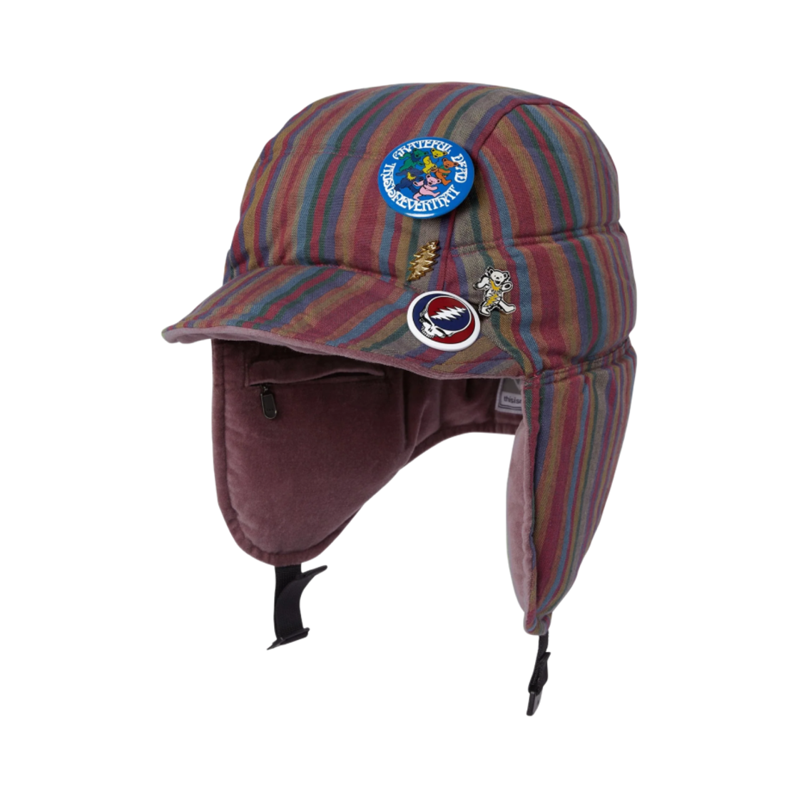 GD243WHWOT01MLT Thisisneverthat x Grateful Dead Native Reversible Down Trooper Hat Multi