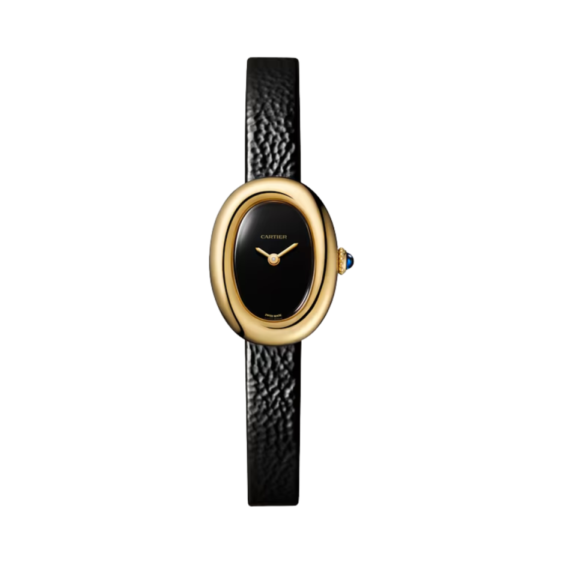 까르띠에 베누아 워치 미니 쿼츠 옐로우 골드 바니시드 카프스킨 블랙(Cartier Baignoire Watch Mini Quartz Yellow Gold Varnished Calfskin Black)