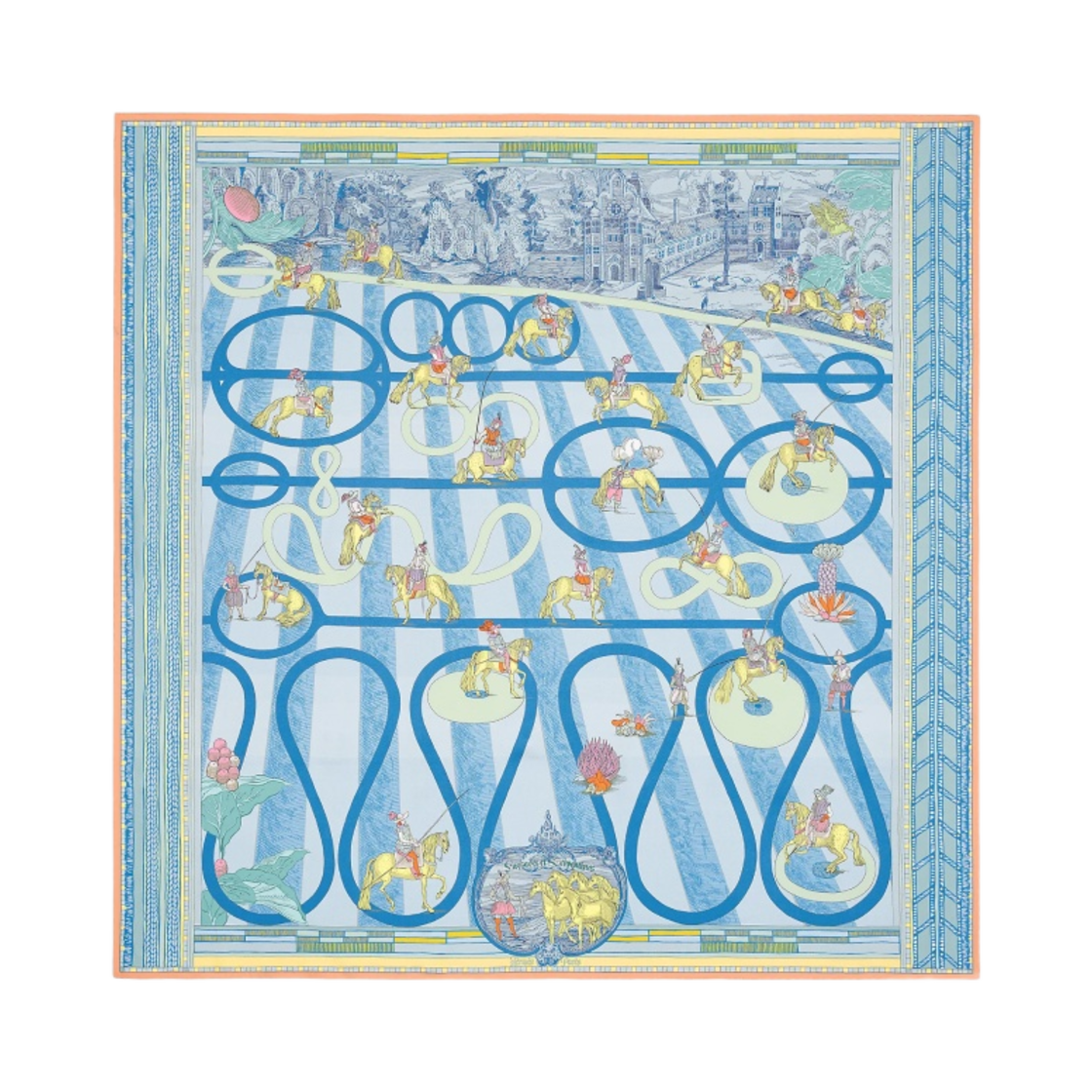 (W) 에르메스 파사드 에 세르펑틴 더블 페이스 스카프 90 블루 베르 로즈((W) Hermes Passades et Serpentines Double Face Scarf 90 Bleu Vert Rose) - 1