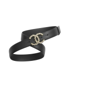 (W) Chanel Belt Calfskin Strass & Gold Black