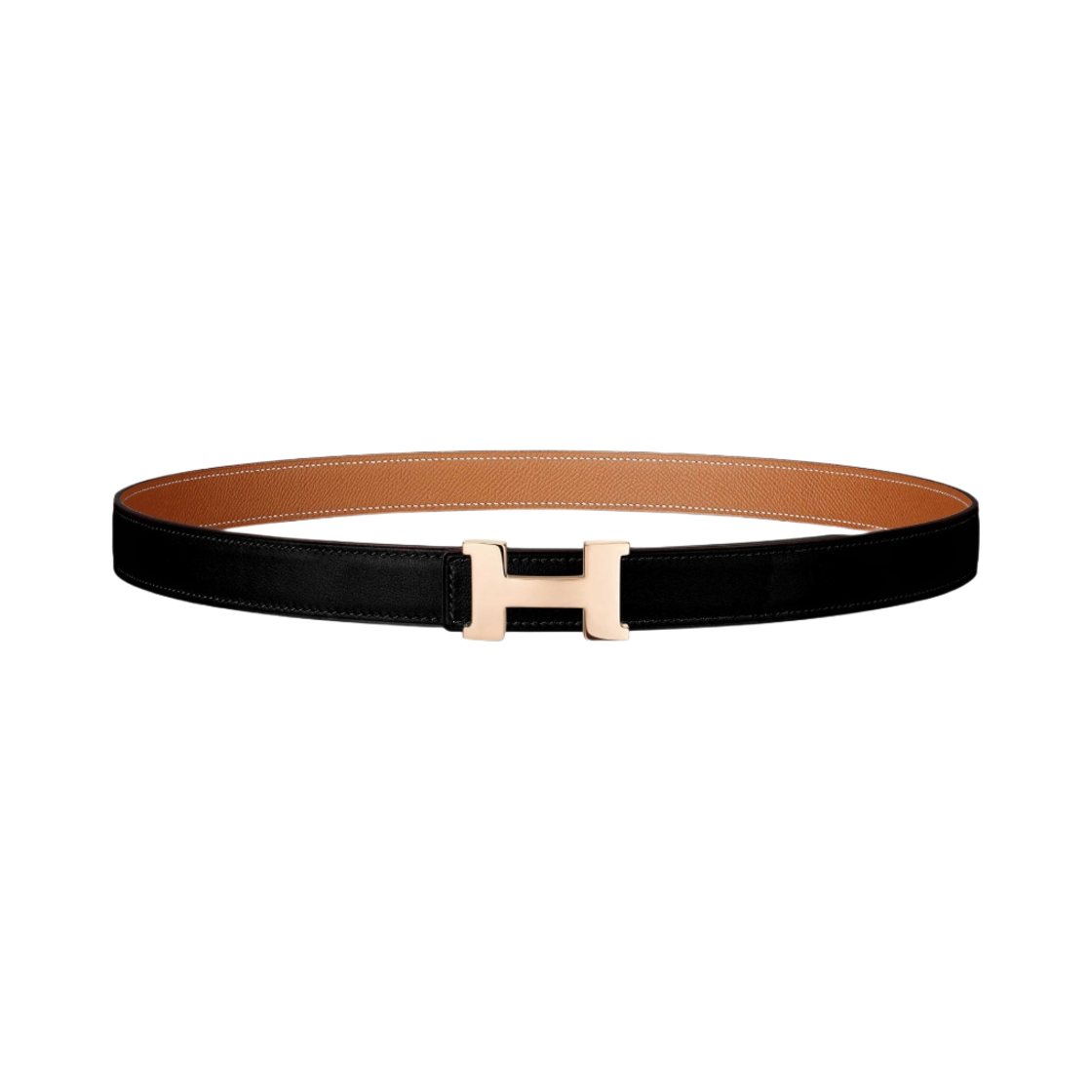 H064545CDZ2/H052150CABV (W) Hermes Mini Constance Belt Buckle Reversible Leather Strap Swift Epsom 24mm & Rose Gold Noir Gold