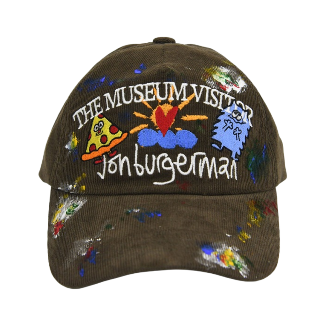 더뮤지엄비지터 x 존 버거맨 페인티드 피자 & 포크 코듀로이 볼캡 브라운(The Museum Visitor x Jon Burgerman Hand Painted Pizza & Poch Corduroy Ball Cap Brown)