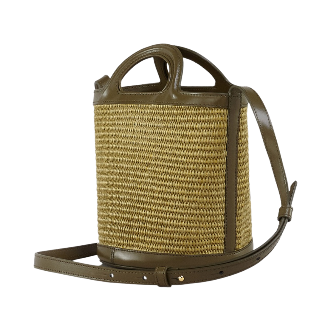 마르니 레더 & 라피아 트로피칼리아 스몰 버킷백 올리브(Marni Leather & Raffia Tropicalia Small Bucket Bag Olive) - 3