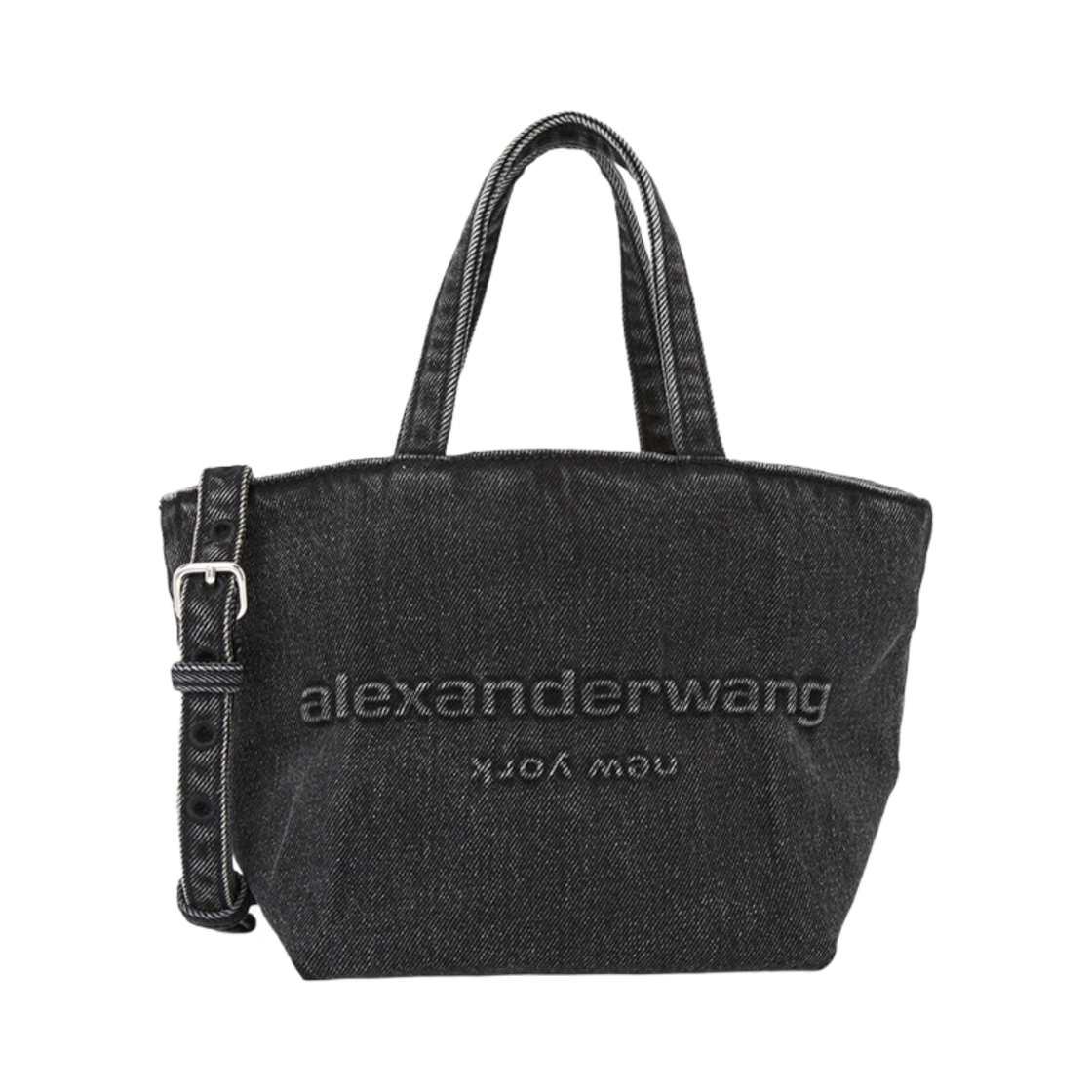 20125T45T015 Alexander Wang Small Cotton Denim Punch Tote Bag Charcoal