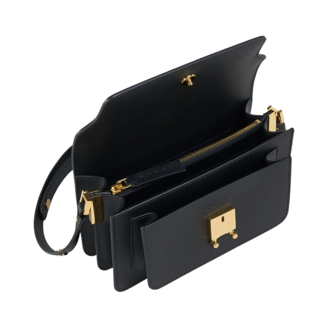 마르니 사피아노 레더 이스트 웨스트 트렁크백 블랙(Marni Saffiano Leather East West Trunk Bag Black) - 3