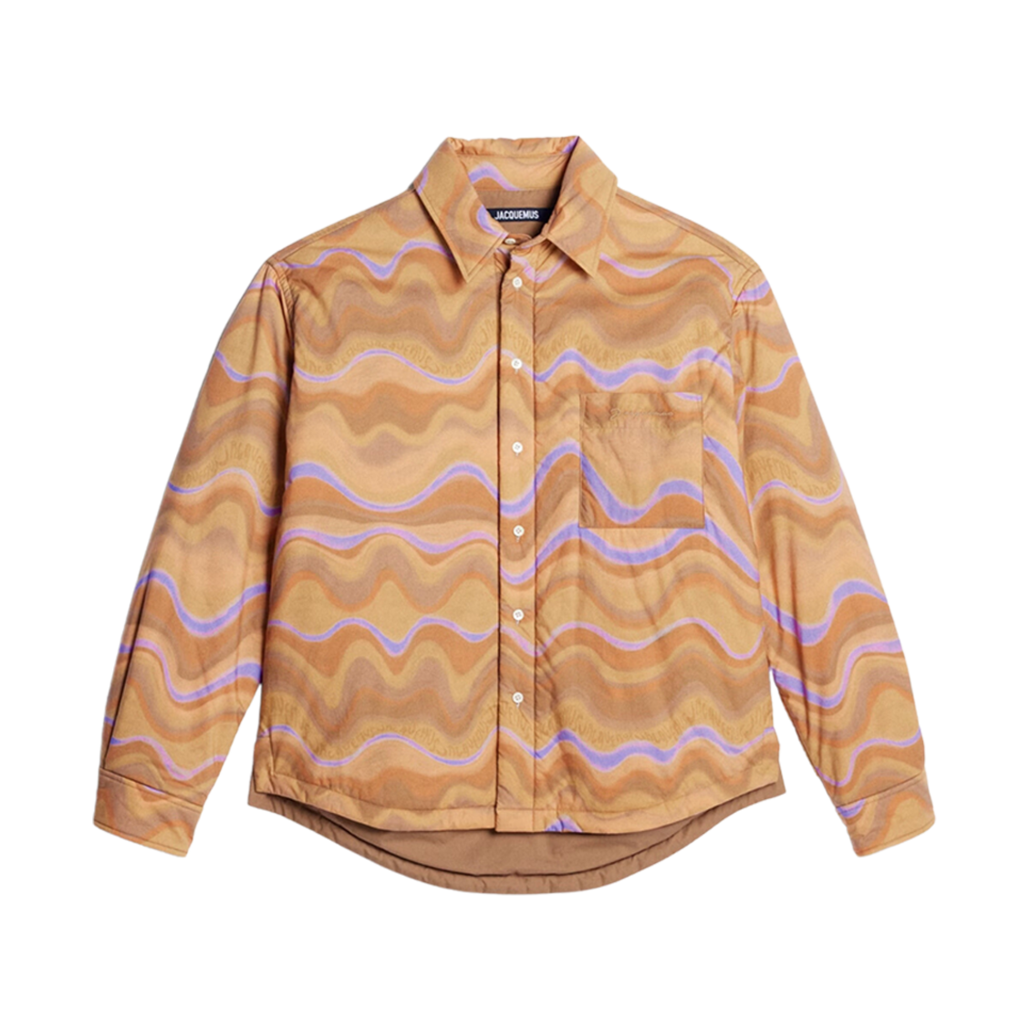 216SH104-1356-8CE Jacquemus La Chemise Boulanger Puffed Overshirt Print Terracotta Waves Stripe