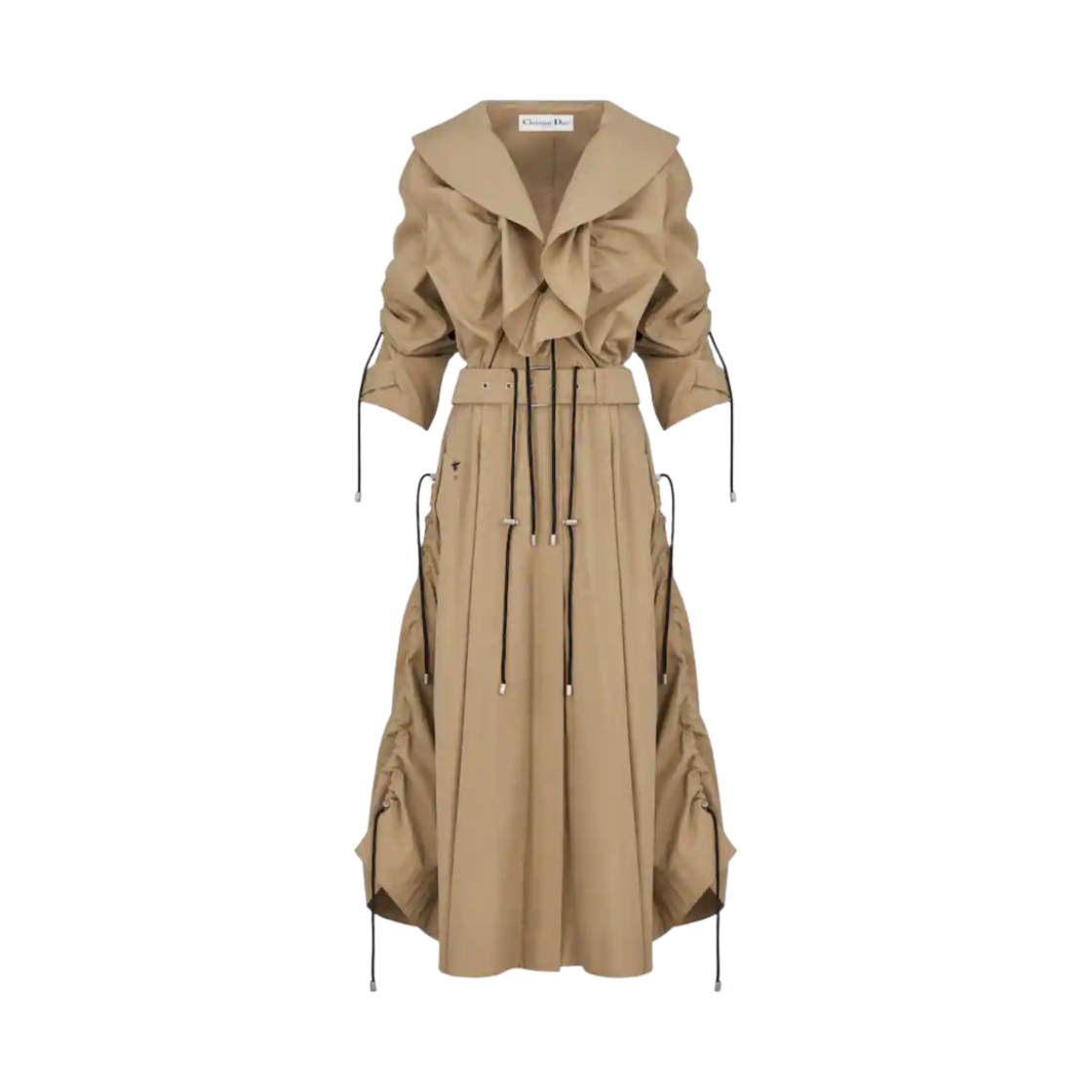 (W) 디올 러플 트렌치 코트 베이지 코튼 개버딘((W) Dior Trench Coat with Ruffles Beige Cotton Gabardine) - 1