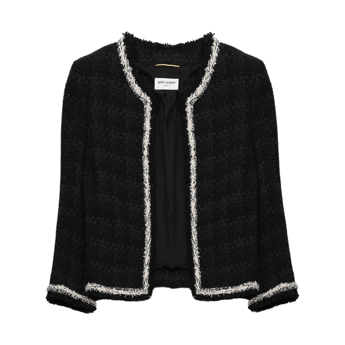 (W) 생로랑 울 크롭 트위드 자켓 블랙((W) Saint Laurent Wool Cropped Tweed Jacket Black)
