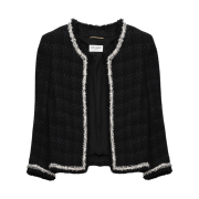 (W) Saint Laurent Wool Cropped Tweed Jacket Black