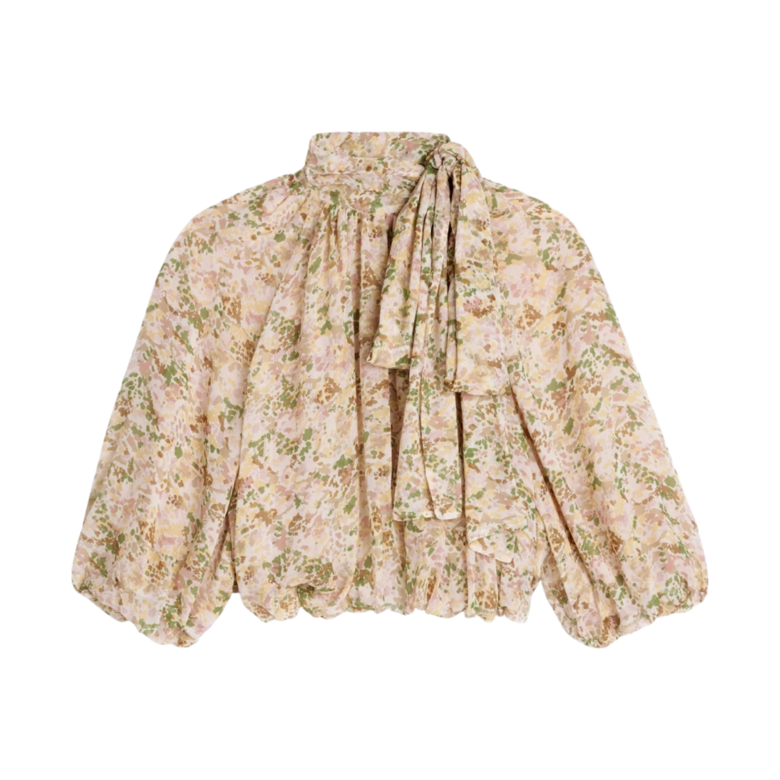 (W) 셀린느 실크 크레퐁 퍼프 라발리에르 탑 바닐라 파스텔((W) Celine Puffed Lavalliere Top in Silk Crepon Vanilla Pastel) - 1