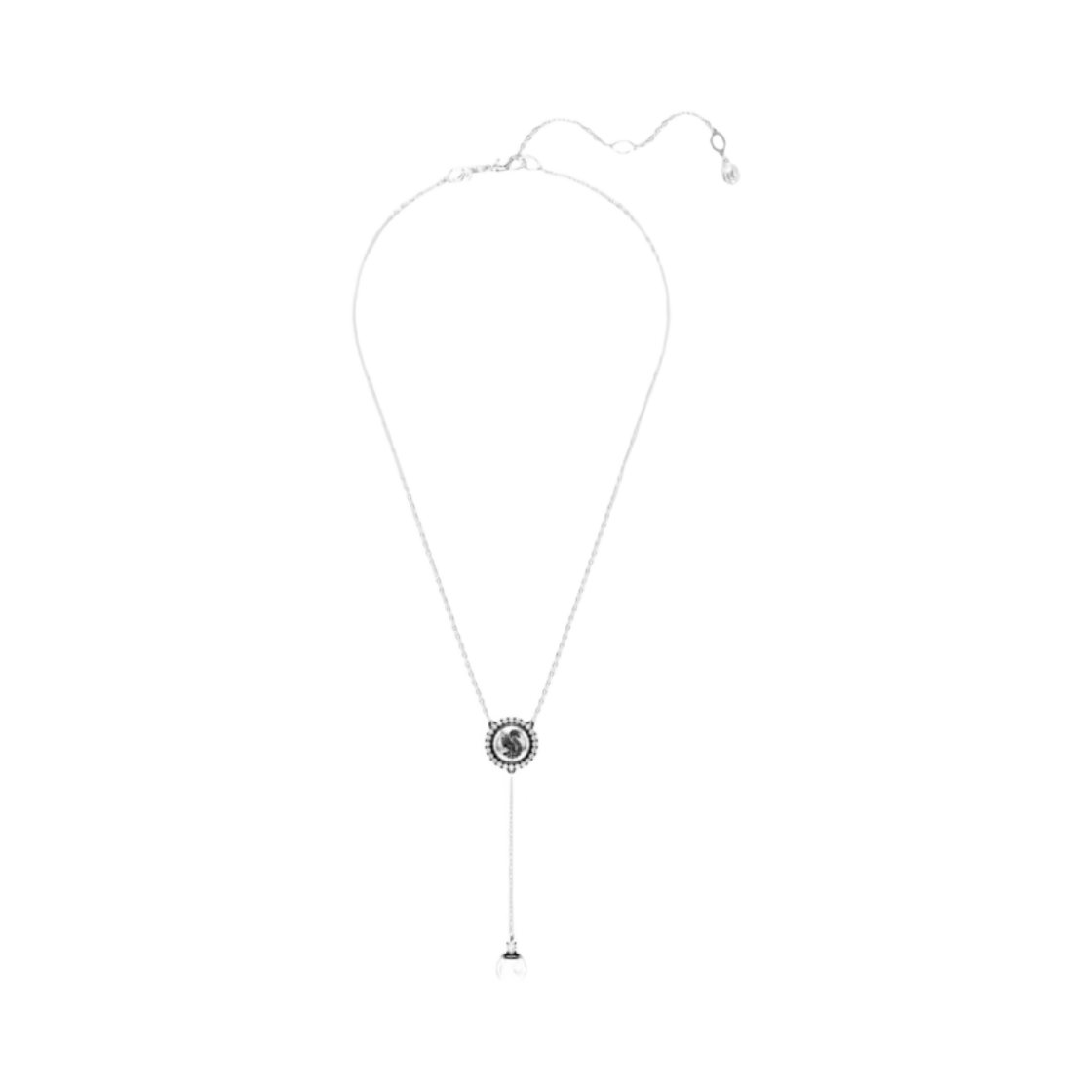 5681403 (W) Swarovski Swan Y Pendant Crystal Pearl Swan Grey Rhodium Plated