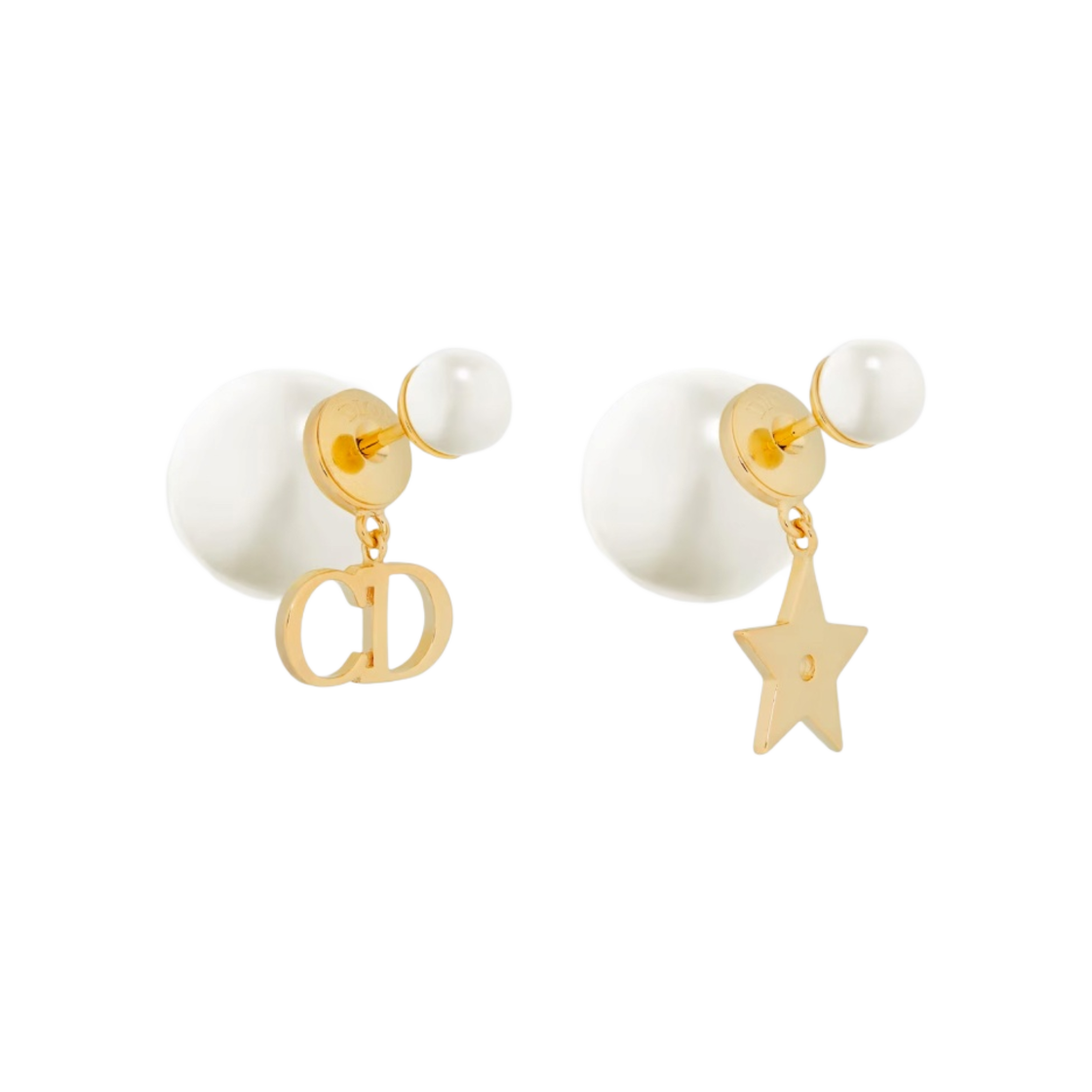 (W) 디올 트리발 이어링 골드 피니쉬 메탈 화이트 레진 펄((W) Dior Tribales Earrings Gold Finish Metal White Resin Pearls) - 1