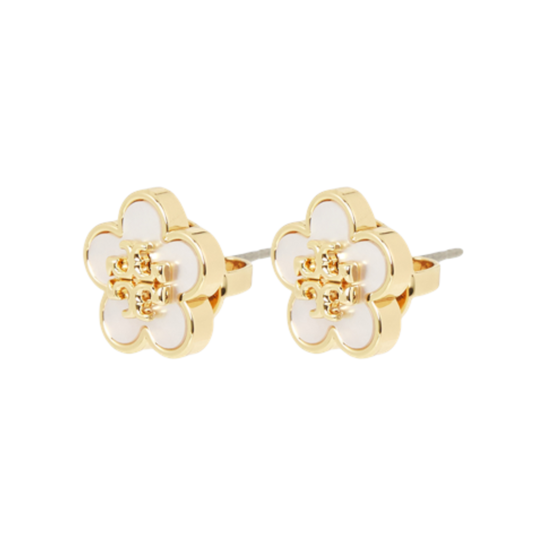 157351-700 (W) Tory Burch Kira Flower Stud Earrings Gold White
