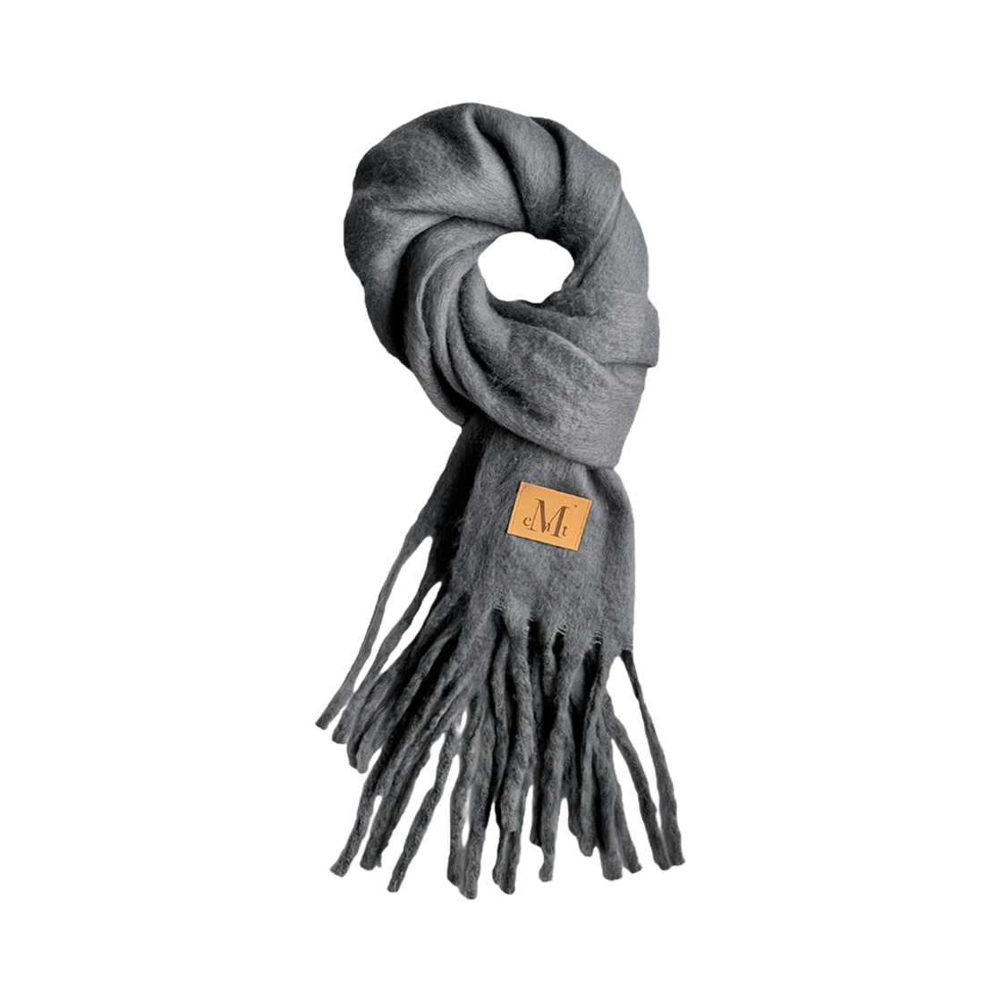 P00000IT_03 MUCENT Signature Muffler Brown Leather Patch Long Deep Gray