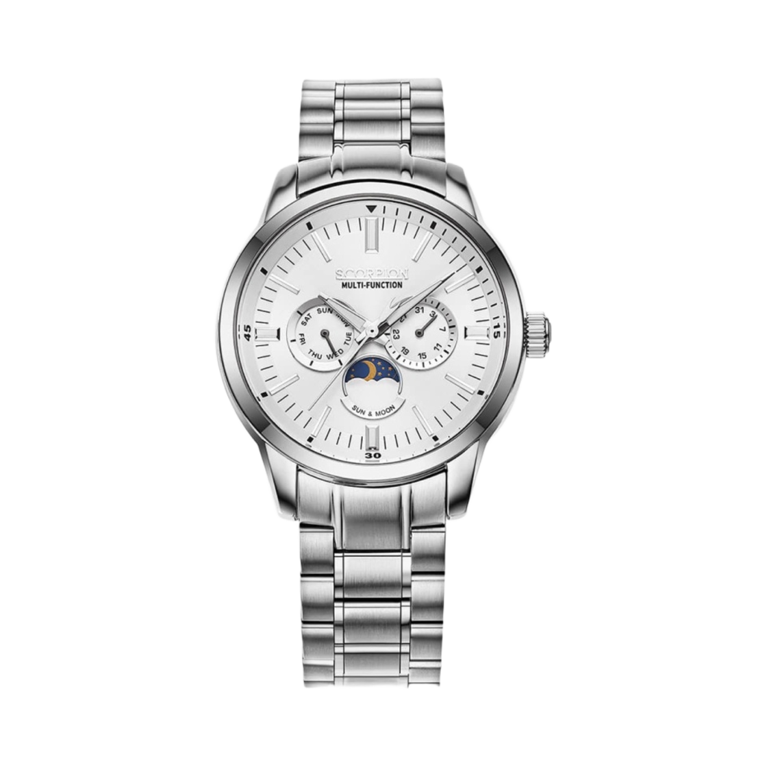 SP3510M-WH Scorpion Sun and Moon Metal Watch White