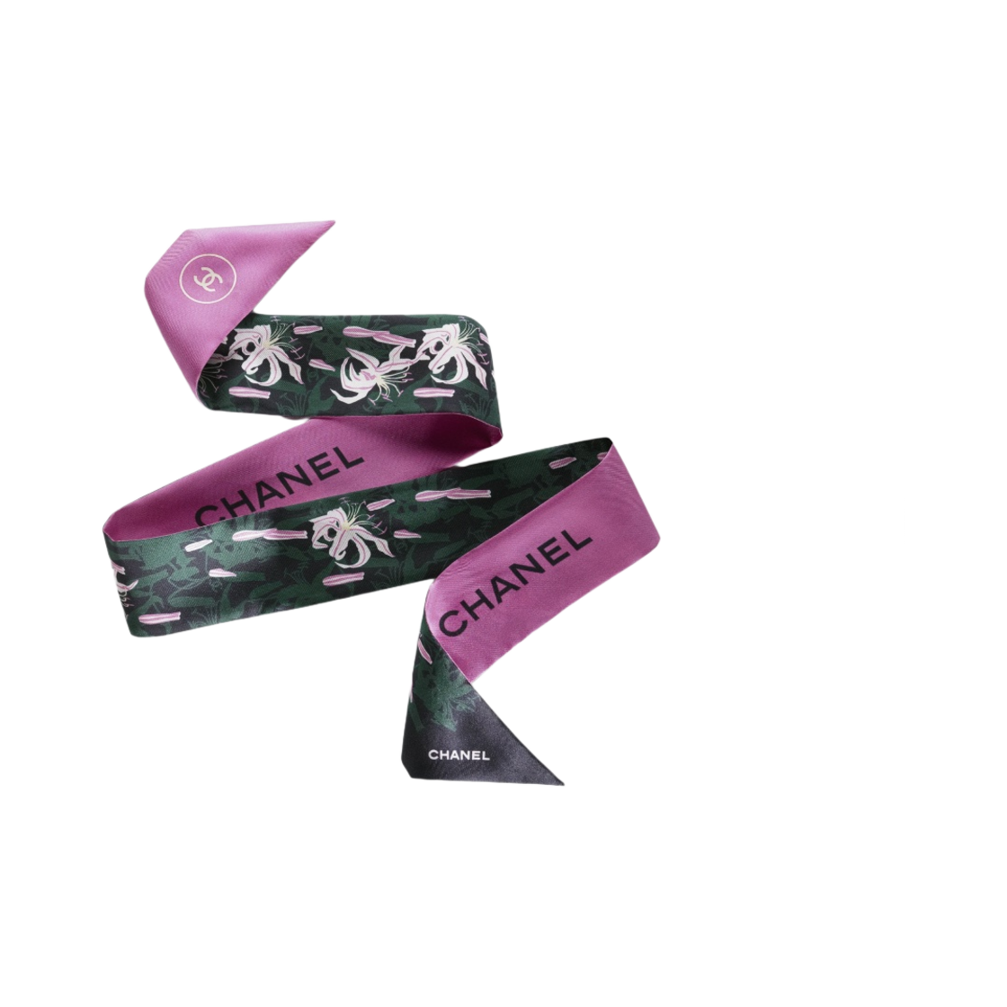 (W) 샤넬 헤어밴드 실크 트윌 & 블랙 그린 핑크