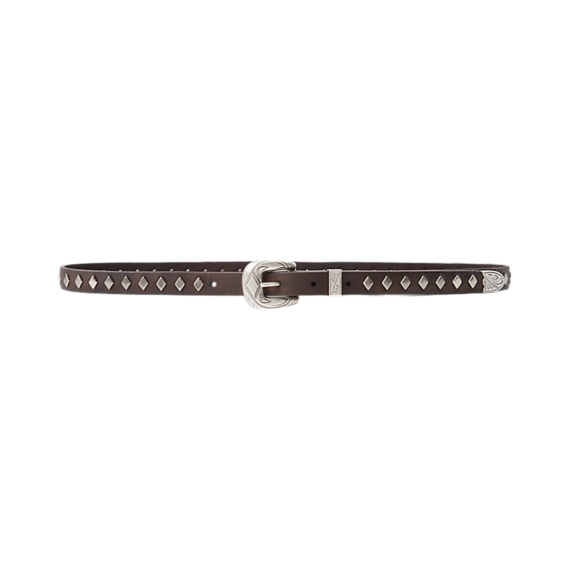 더블알엘 스터드 레더 슬림 벨트 다크 브라운(Double RL Studded Leather Slim Belt Dark Brown) - 1
