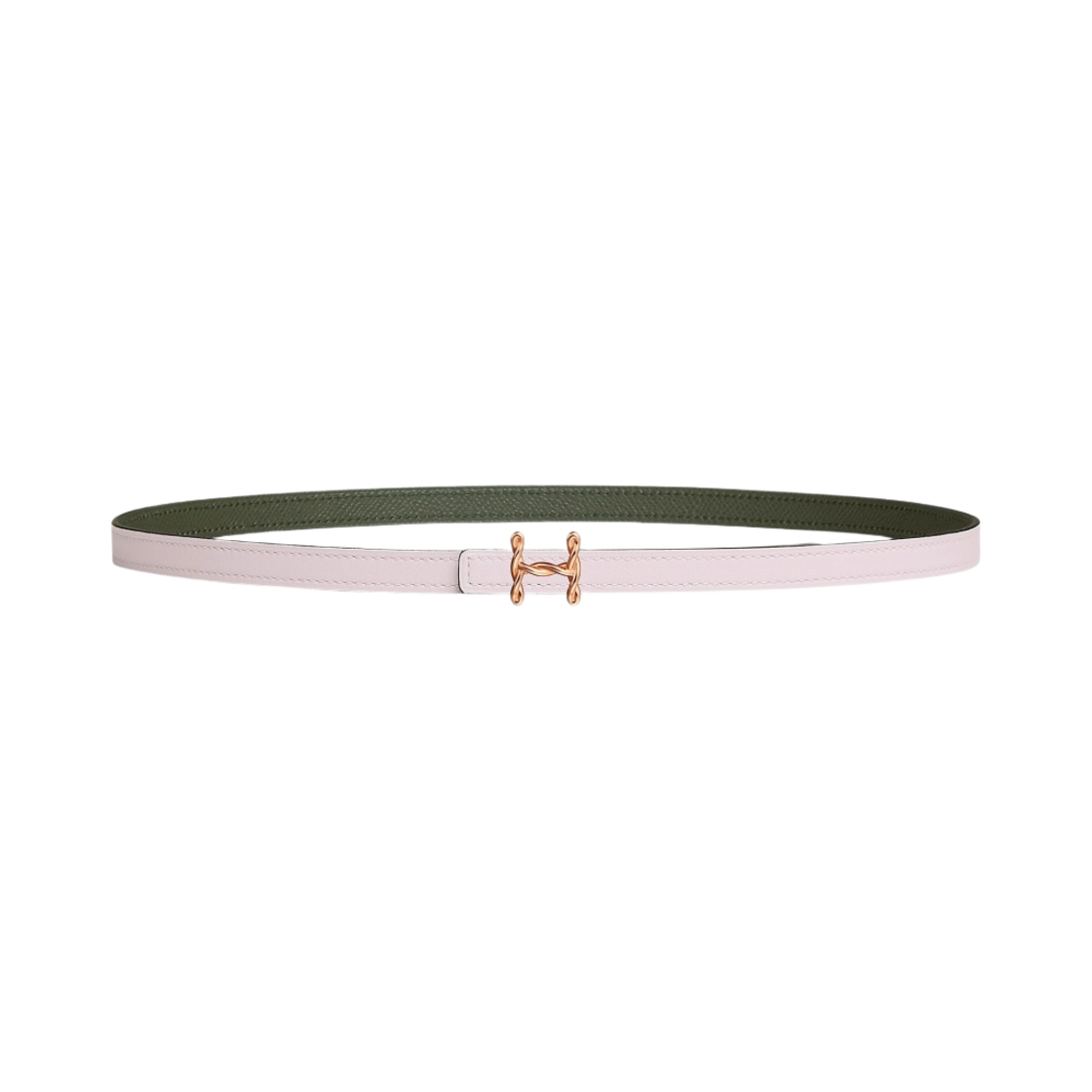 (W) 에르메스 H 토르사드 벨트 버클 & 리버서블 가죽 스트랩 13mm & 핑크 골드 모브 빨 베르 드 그리((W) Hermes H Torsade Belt Buckle & Reversible Leather Strap 13mm & Pink Gold  Mauve Pale Vert De Gris) - 1