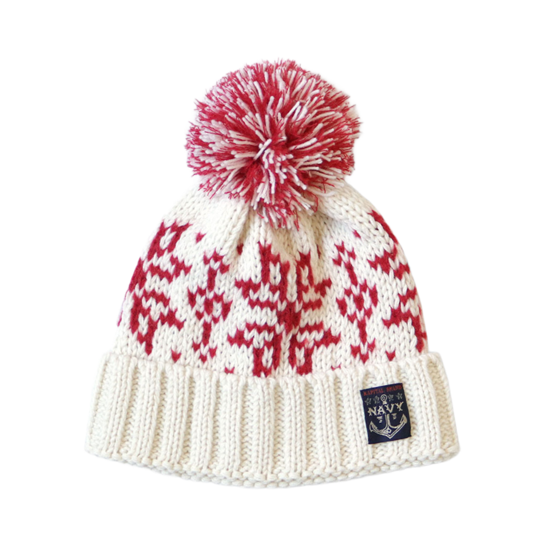 K2411XH556 Kapital 3G Wool Snow Pattern Knit Cap White