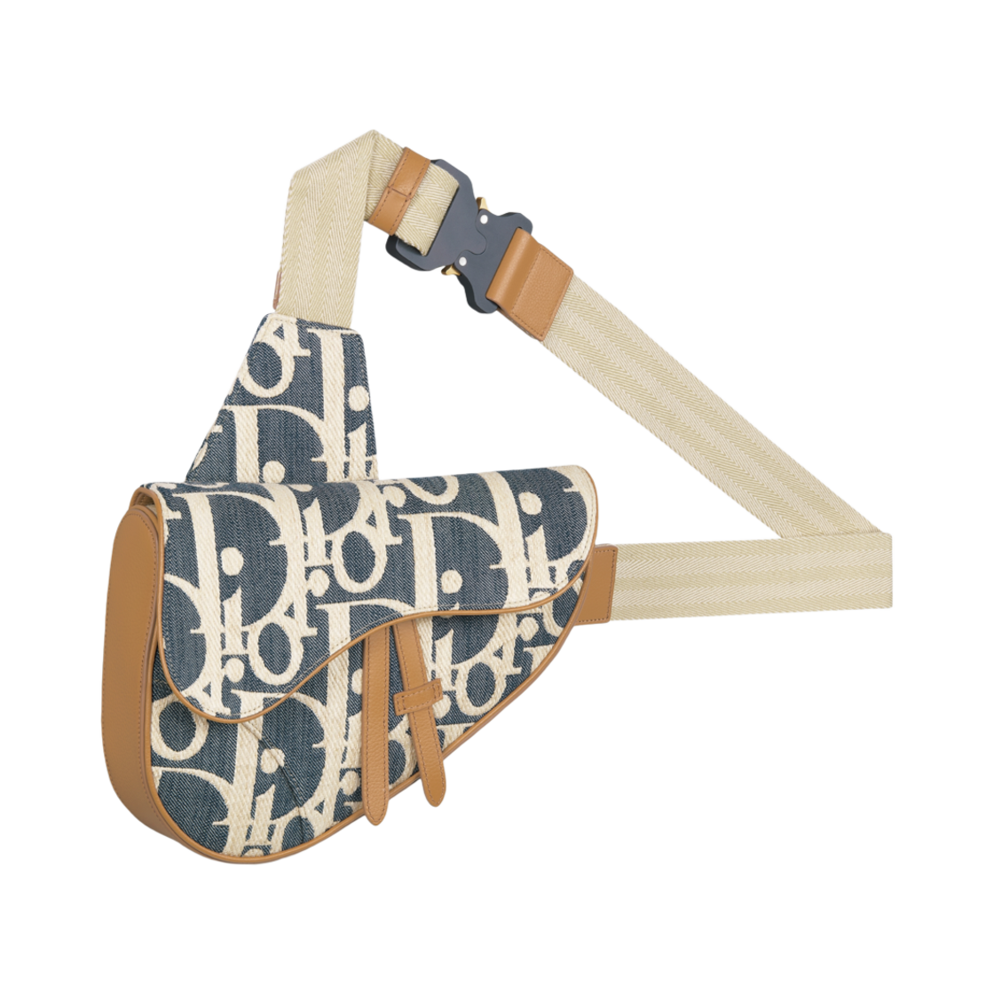 1ADPO130ROM-H567 Dior Saddle Bag Raffia Effect Dior Oblique Denim Grained Calfskin Blue Beige Brown