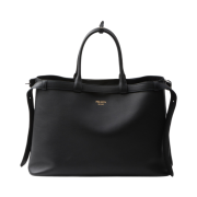 Prada Buckle Leather Handbag Double Belt Black