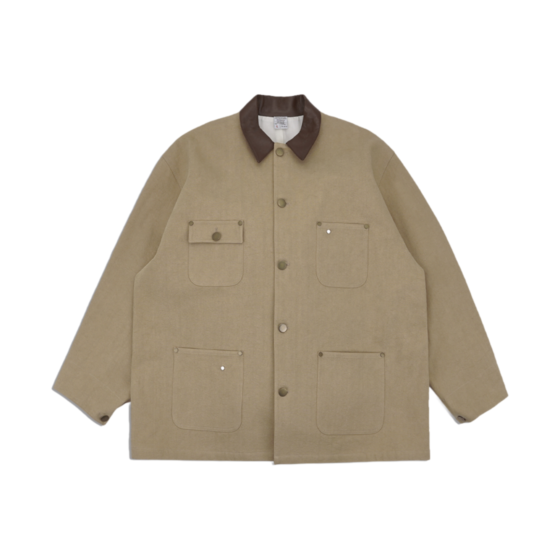 에스티유 레더 카라 워크 자켓 베이지 + 깃발 스냅 브로치 동봉