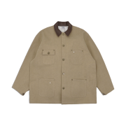 STU Leather Collar Work Jacket Beige with Flag Snap Brooch