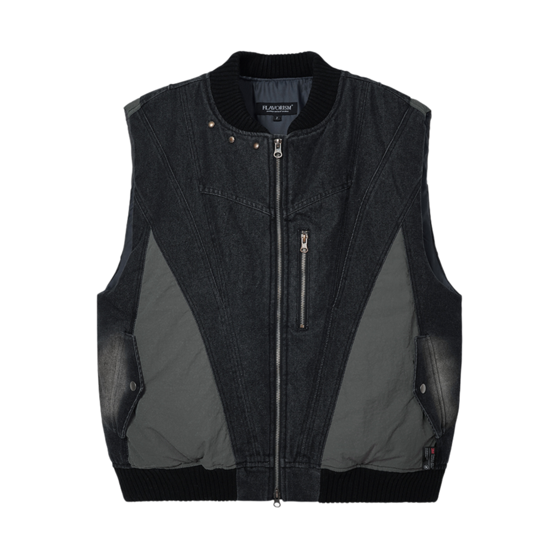 플레이버리즘 하이브리드 데님 패딩 베스트 블랙(Flavorism Hybrid Denim Padding Vest Black)