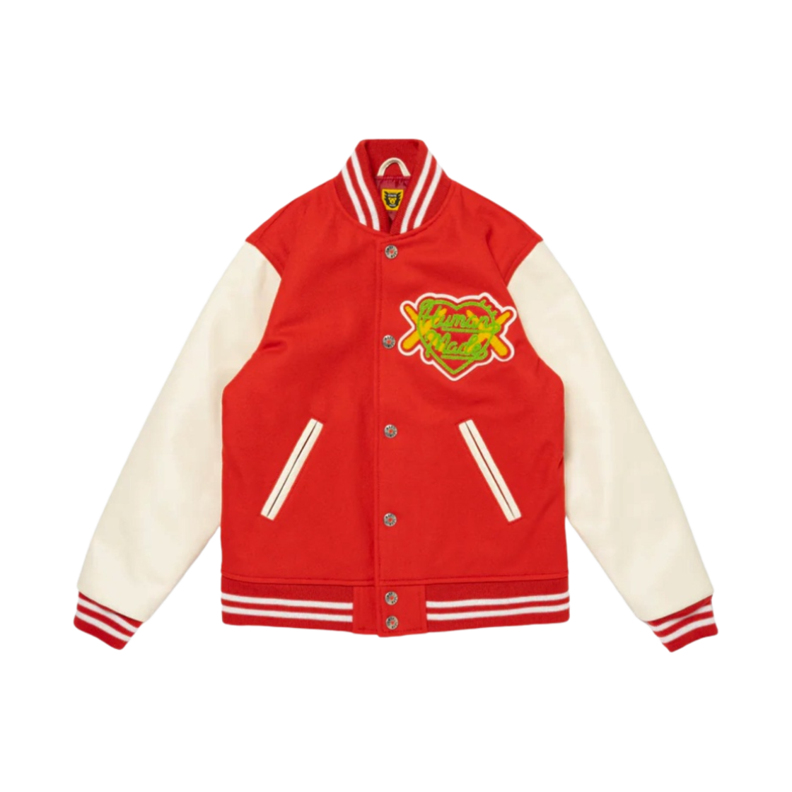 (키즈) 휴먼 메이드 x 카우스 바시티 자켓 레드((Kids) Human Made x Kaws Varsity Jacket Kids Red)