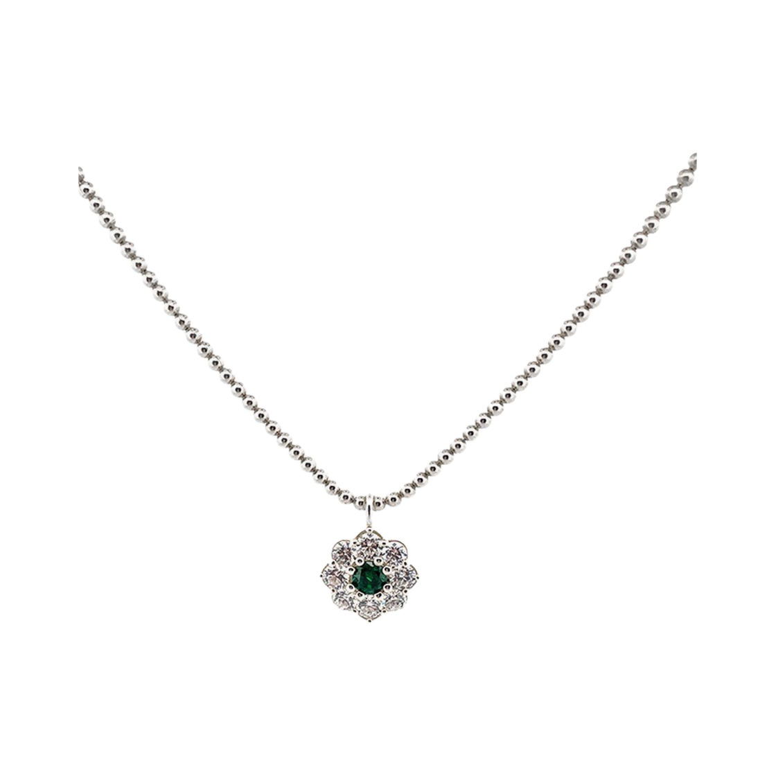 스쿠도 블로썸 오브 스노우 플레이크 그린 스톤 넥크리스 [Back hook]