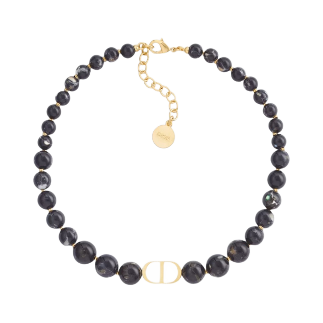 (W) 디올 30 몽테뉴 초커 골드 피니쉬 메탈 블랙 스톤 이펙트 레진 펄((W) Dior 30 Montaigne Choker Gold Finish Metal Black Stone Effect Resin Pearls) - 1