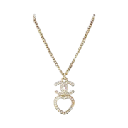 (W) Chanel Necklace Metal Strass & Gold Pearly White Crystal